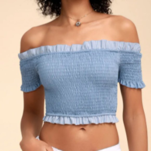 Lulu's Light Blue Smocked Crop Top - Picture 1 of 4